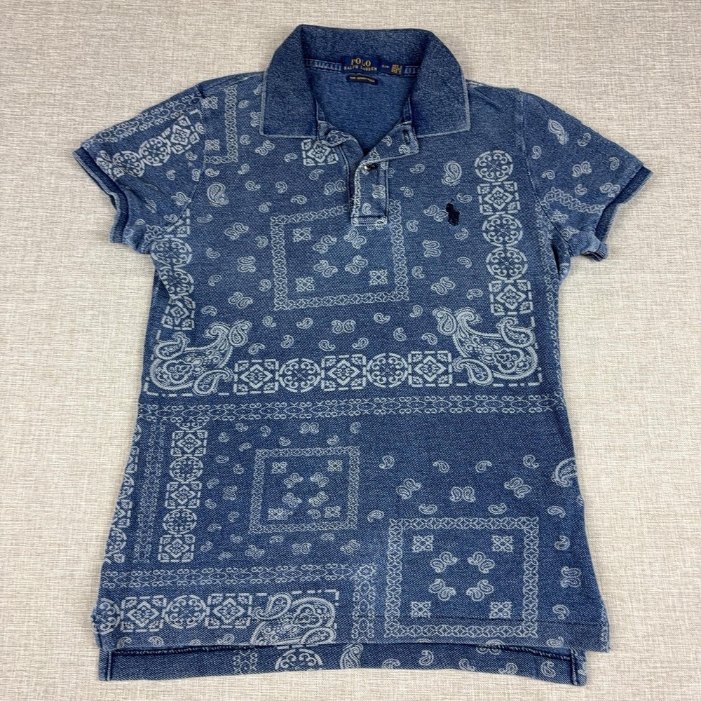 Polo Ralph Lauren Polo Womens S Blue Paisley Bandana Short Sleeve Skinny Cotton